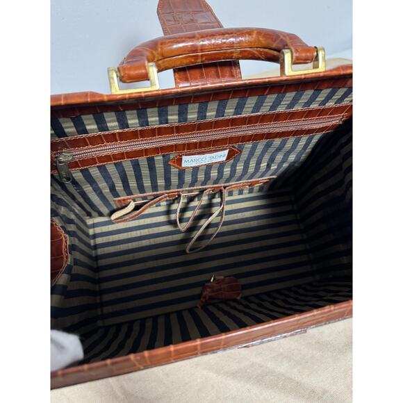 Marco Tadini Croc Embossed Leather Doctor Bag Brown Briefcase Key Made in Italy - Picture 4 of 16